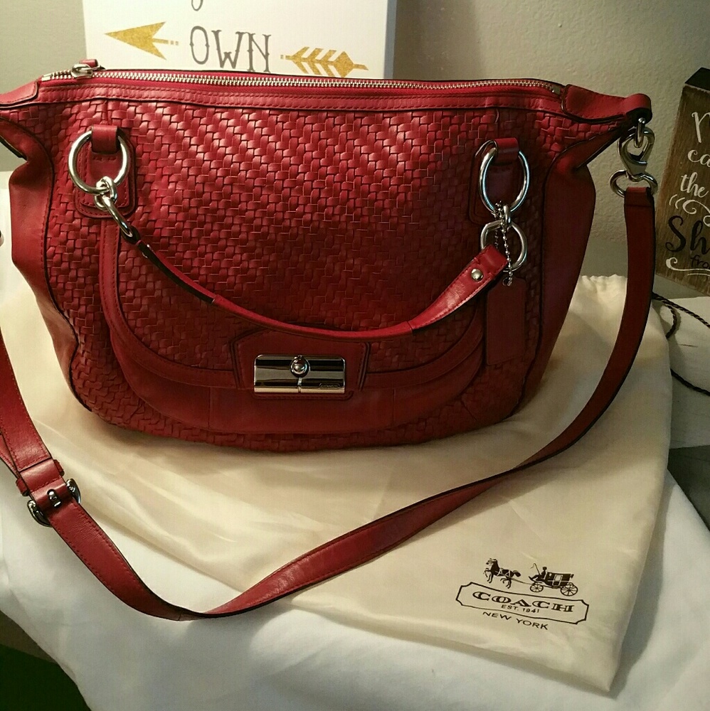 COACH Kristin Woven Leather Round Satchel Bag